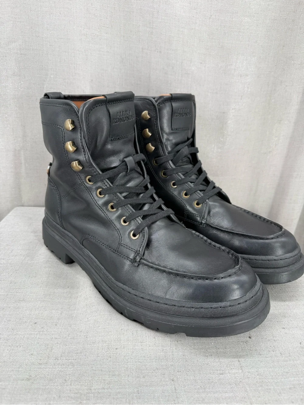 ALLEN EDMONDS Sawyer Apron Toe Leather Ankle Boots Black Sz 12